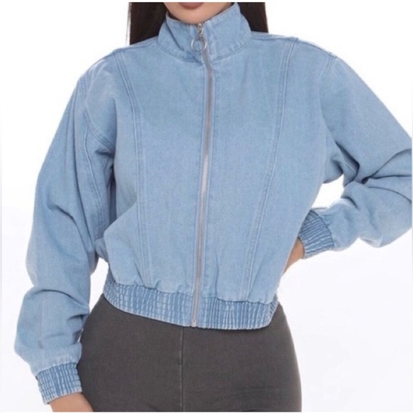 Haute Monde Jackets & Blazers - HAUTE MONDE O-Ring Zipper Wash Denim Bomber Jacket Size M